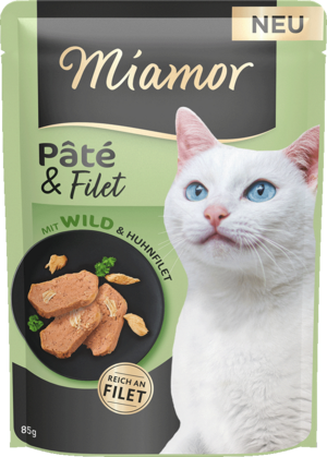 Miamor Pate und Filet Pâté mit Wild und Huhnfilet 85g